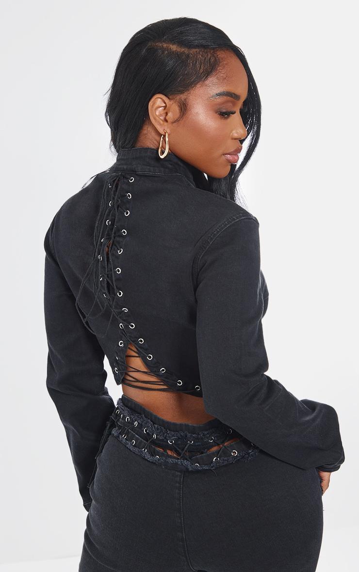 Shape Black Denim Lace Up Back Long Sleeve Jacket Product Image