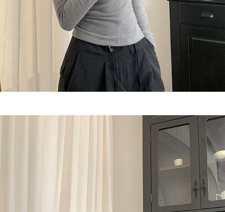 Long Sleeve Stand Collar Plain Half Zip Top Product Image