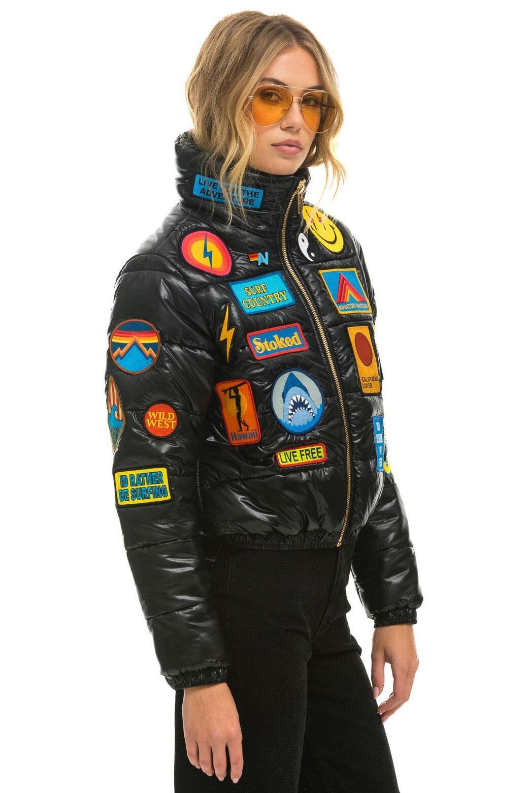 VINTAGE PATCH APRES PUFFER JACKET - BLACK GLOSSY Female Product Image