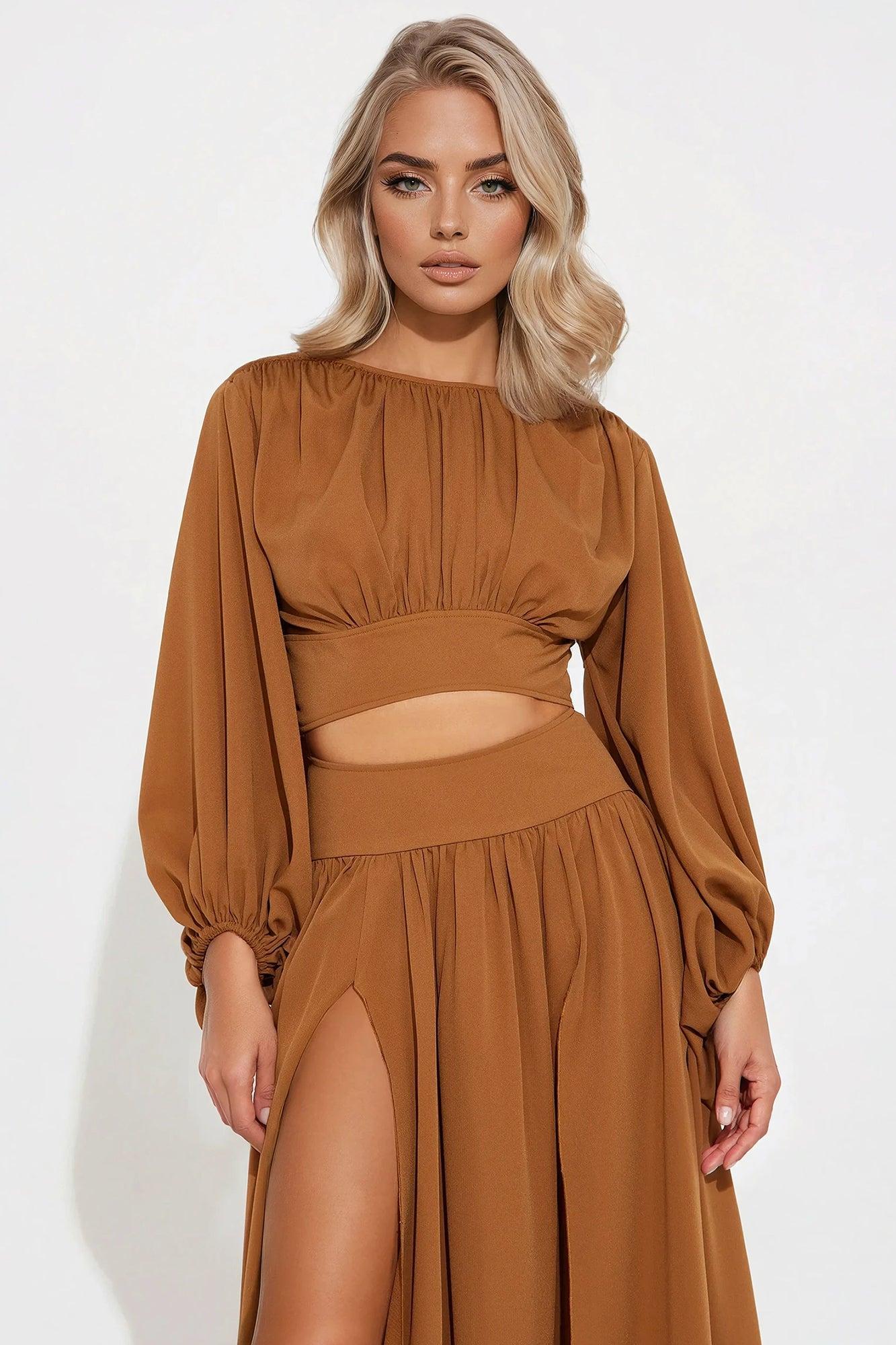 Ms. Perfection Maxi Skirt Set - Camel Product Image