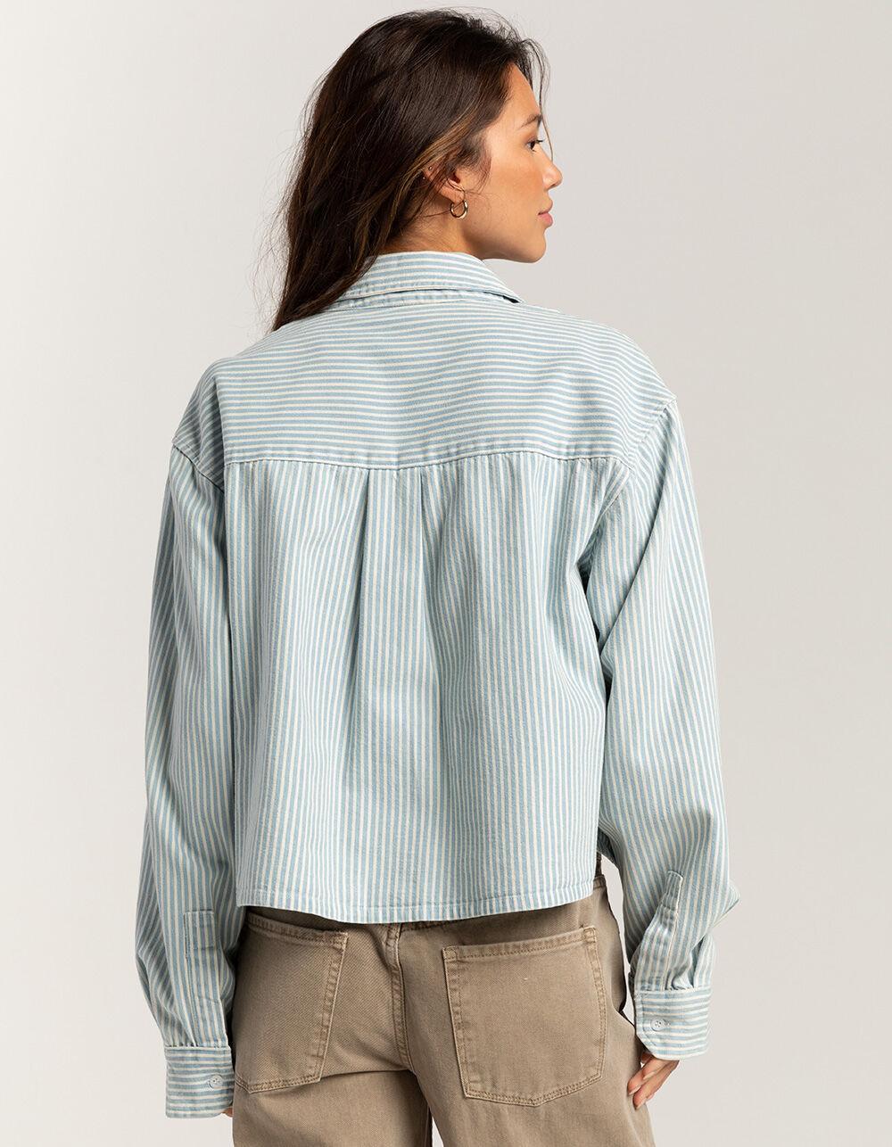 RSQ Womens Denim Stripe Crop Shirt - WHT/BLUE Product Image
