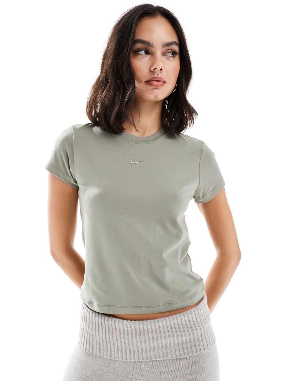 Nike Chill knitted cropped t-shirt in khaki Product Image