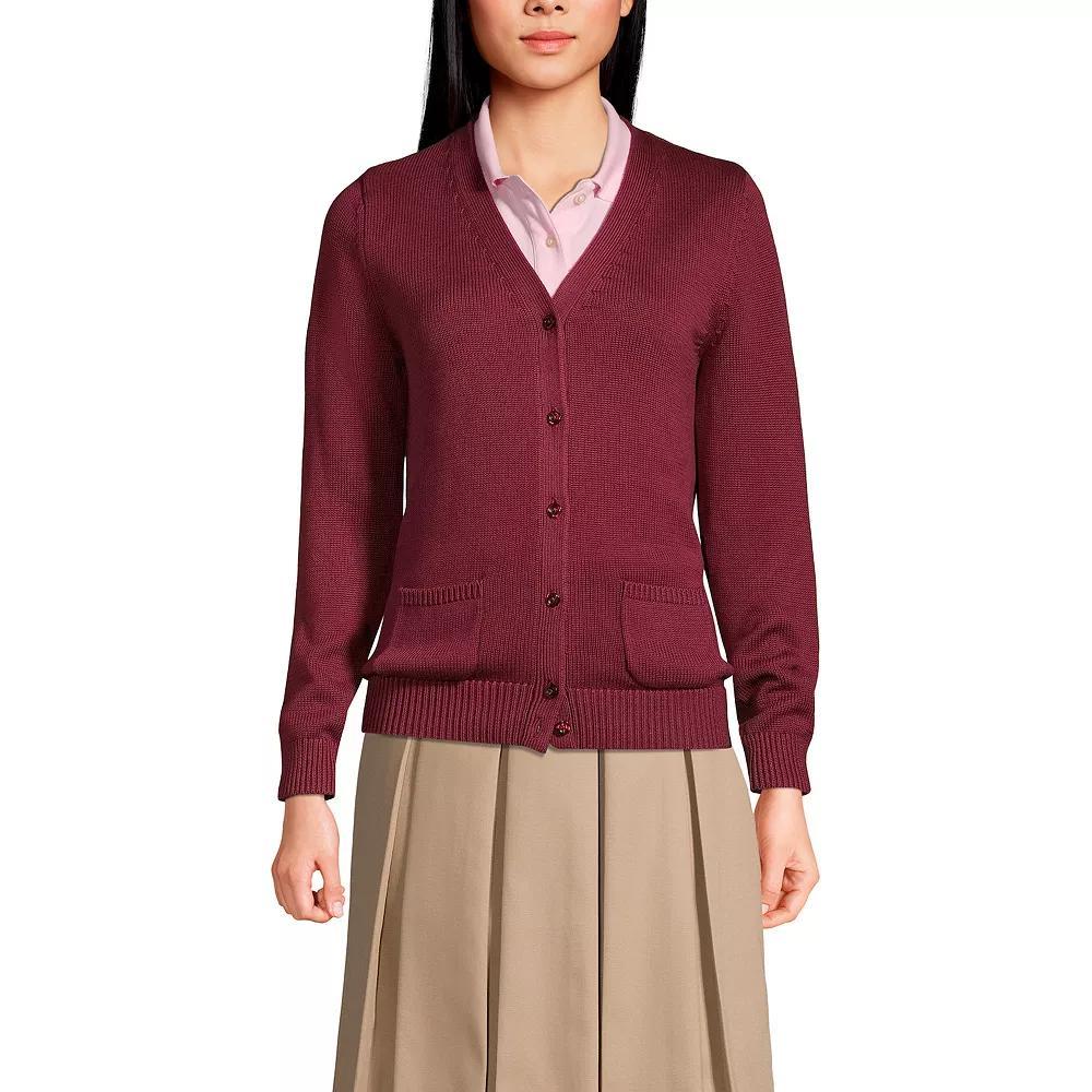Women's Lands' End School Uniform Button Front V-Neck Cardigan Sweater, Size: Medium, Red Product Image