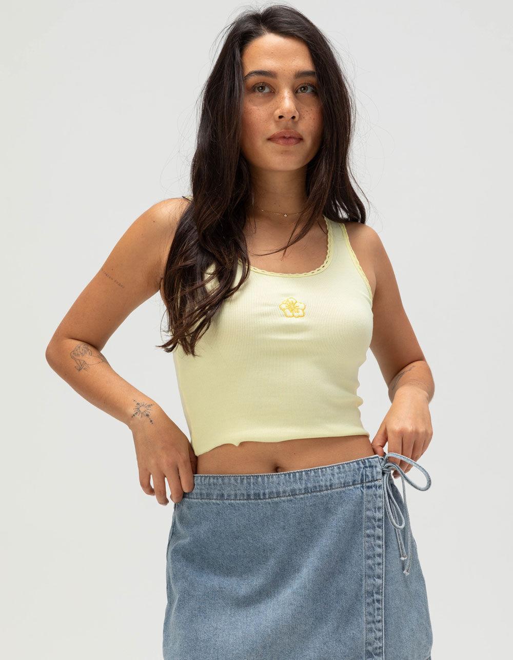 RSQ Womens Hibiscus Embroidered Tank Top - YELLOW Product Image