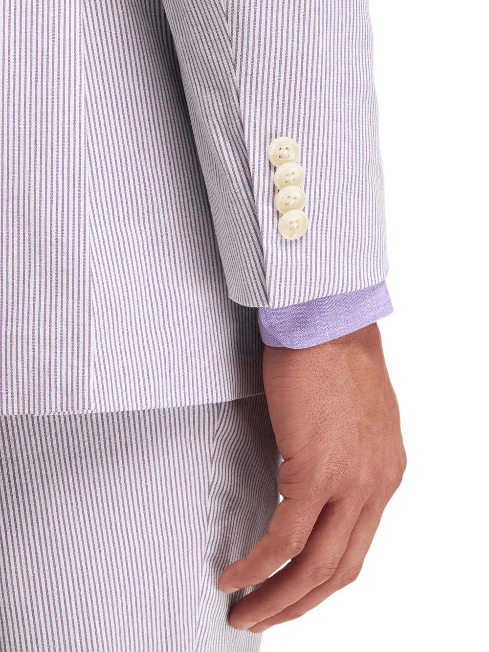 Cotton Stretch Stripe Seersucker Single Pleat Suit Pants - Purple/white Product Image