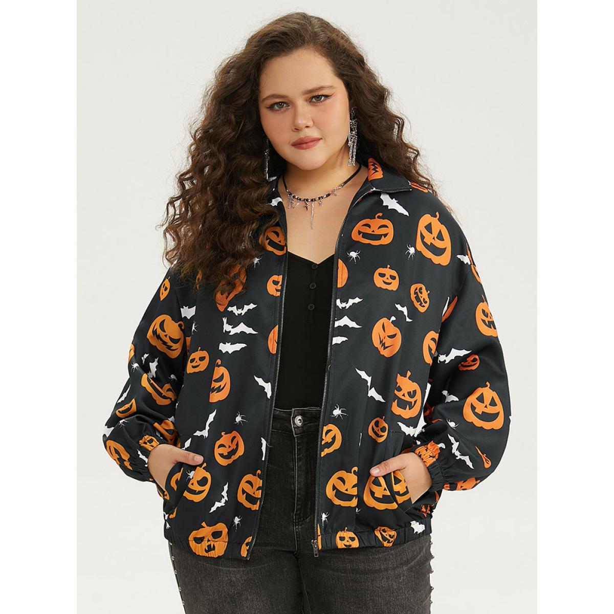 Plus Size Halloween Graphic Zipper Fly Pocket Coat Women Black Casual Elastic cuffs Ladies Dailywear Winter Coats BloomChic 22-24/3X Product Image