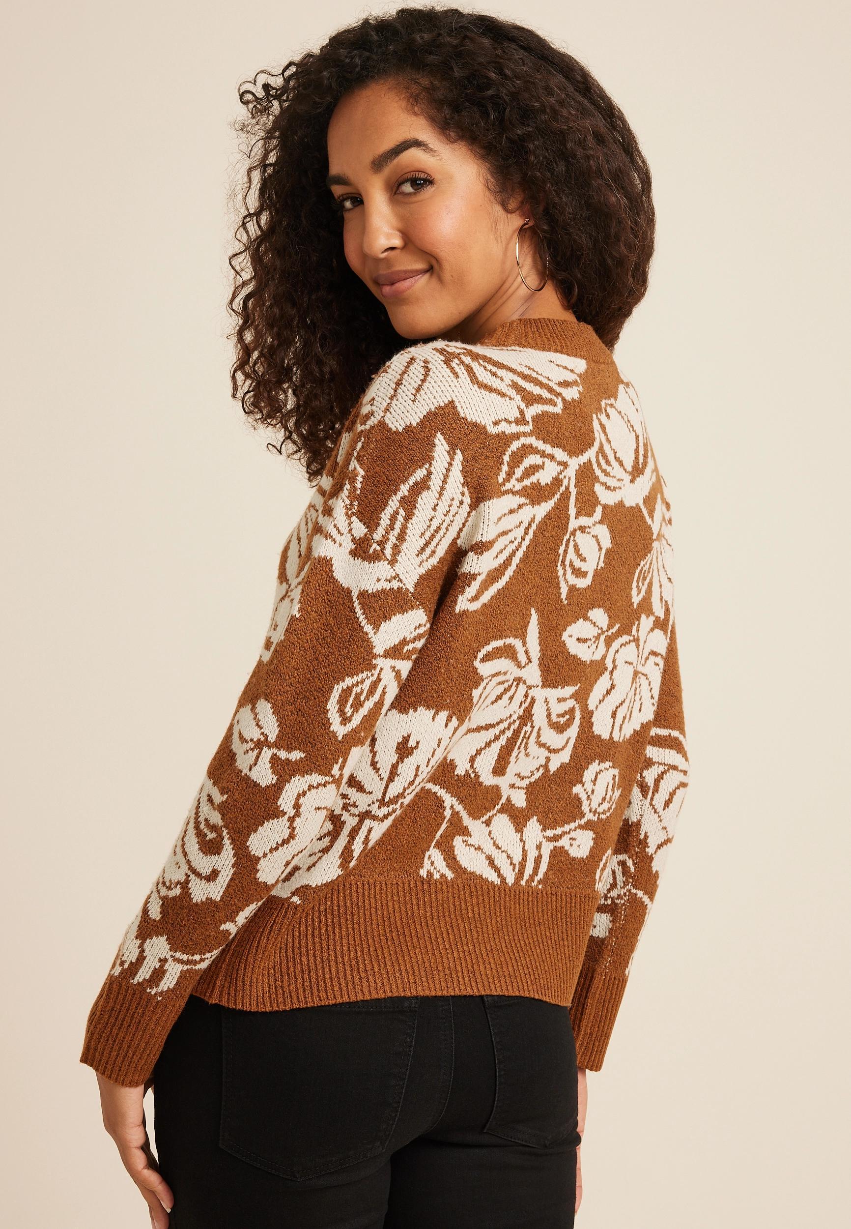 Maurices Womens Floral Long Sleeve Sweater Green Size X Small Product Image