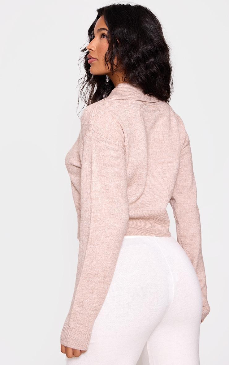 Mocha Marl Knit Cropped Zip Cardigan Product Image