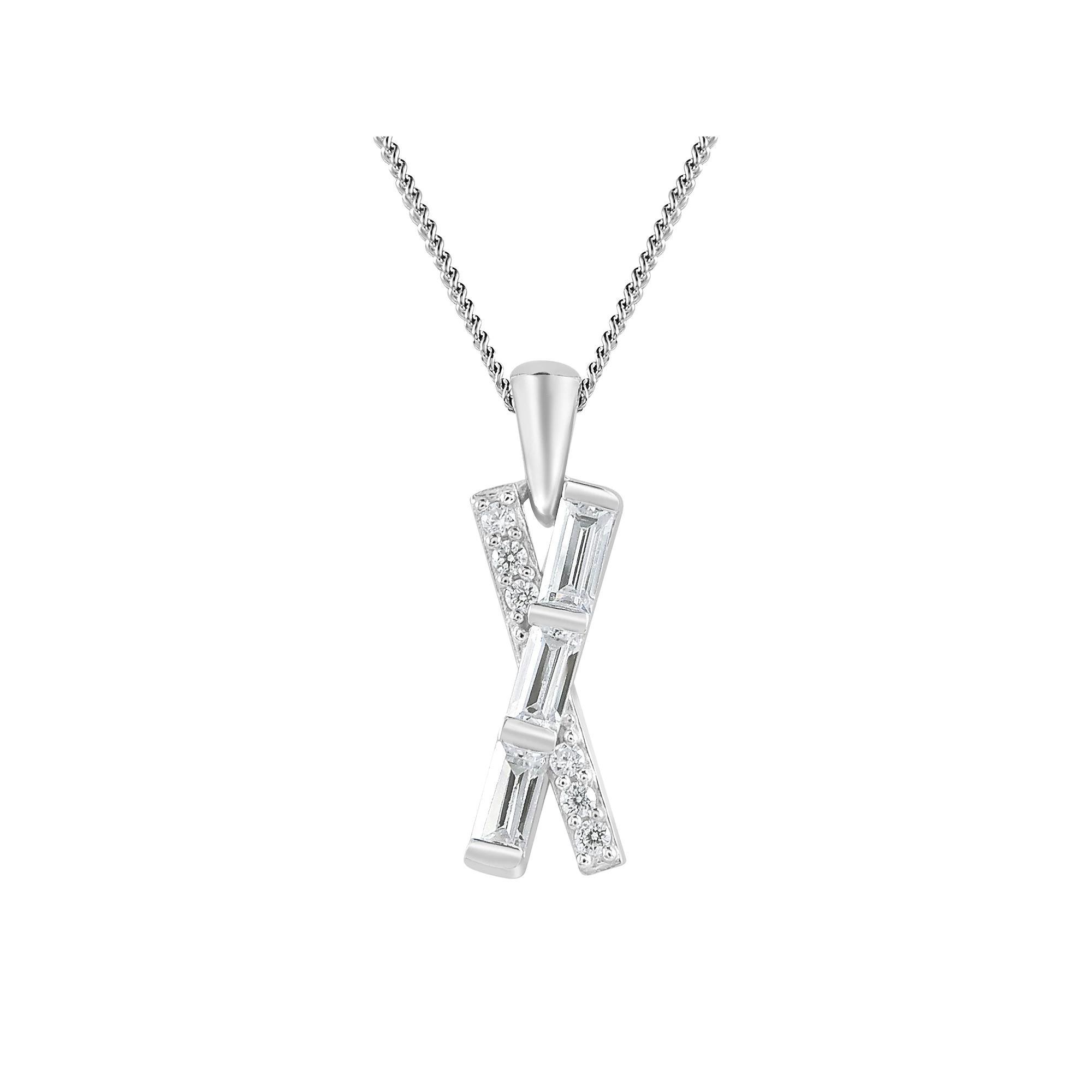 SIRI Sterling Silver Rhodium-Plated X-Design Pendant with White Cubic Zirconia and 18" Chain, Women's Product Image
