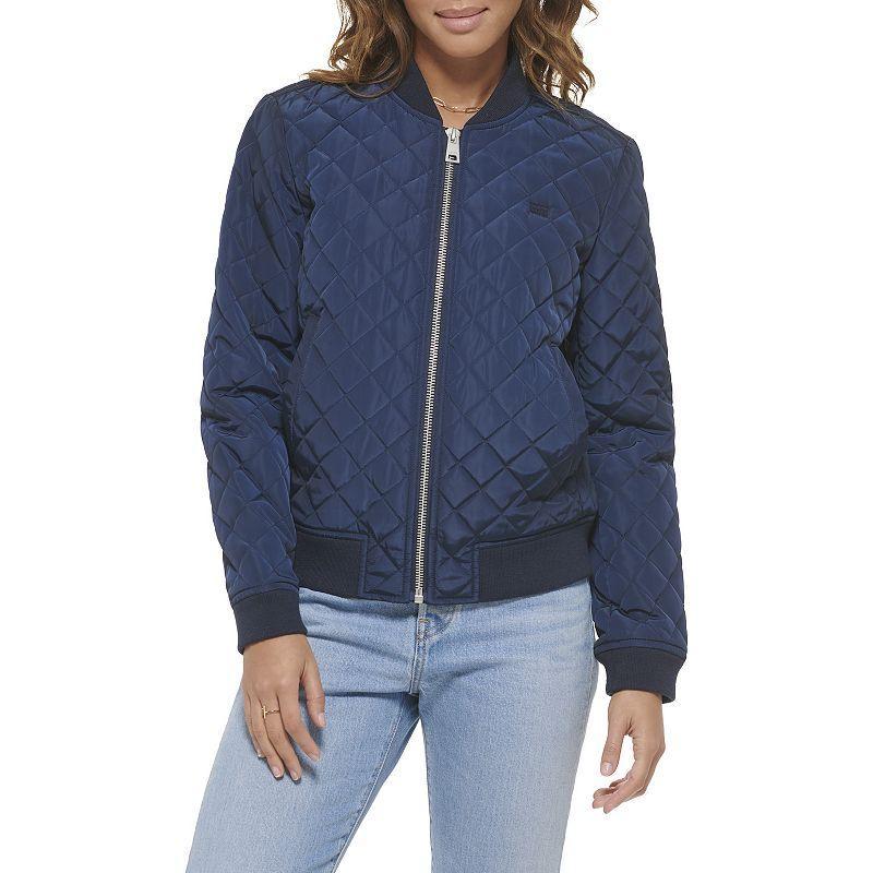 Womens Levis Diamond Quilted Bomber Jacket Dark Green Product Image