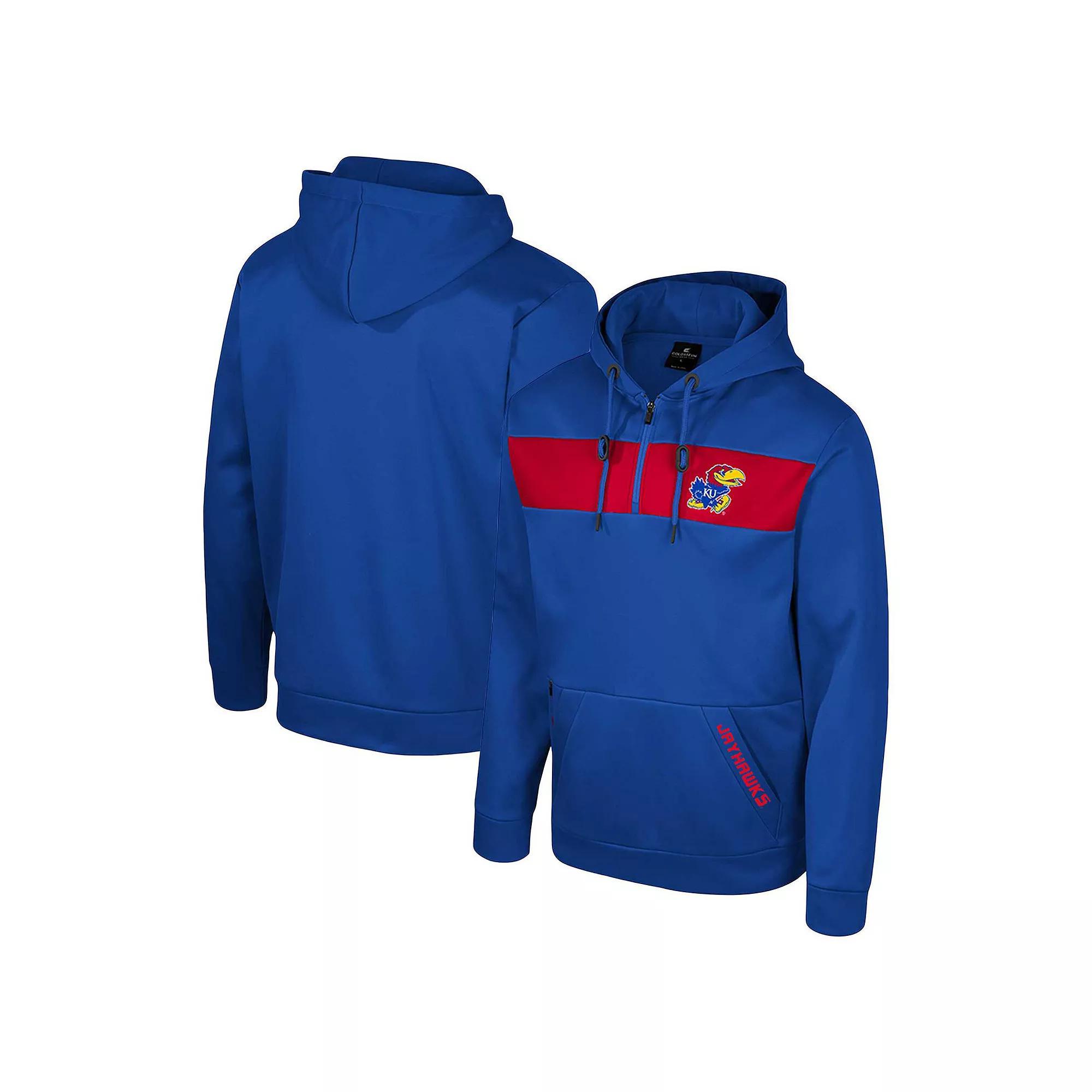 Men's Colosseum  Royal Kansas Jayhawks Quarter-Zip Hoodie, Size: XL, Blue Product Image