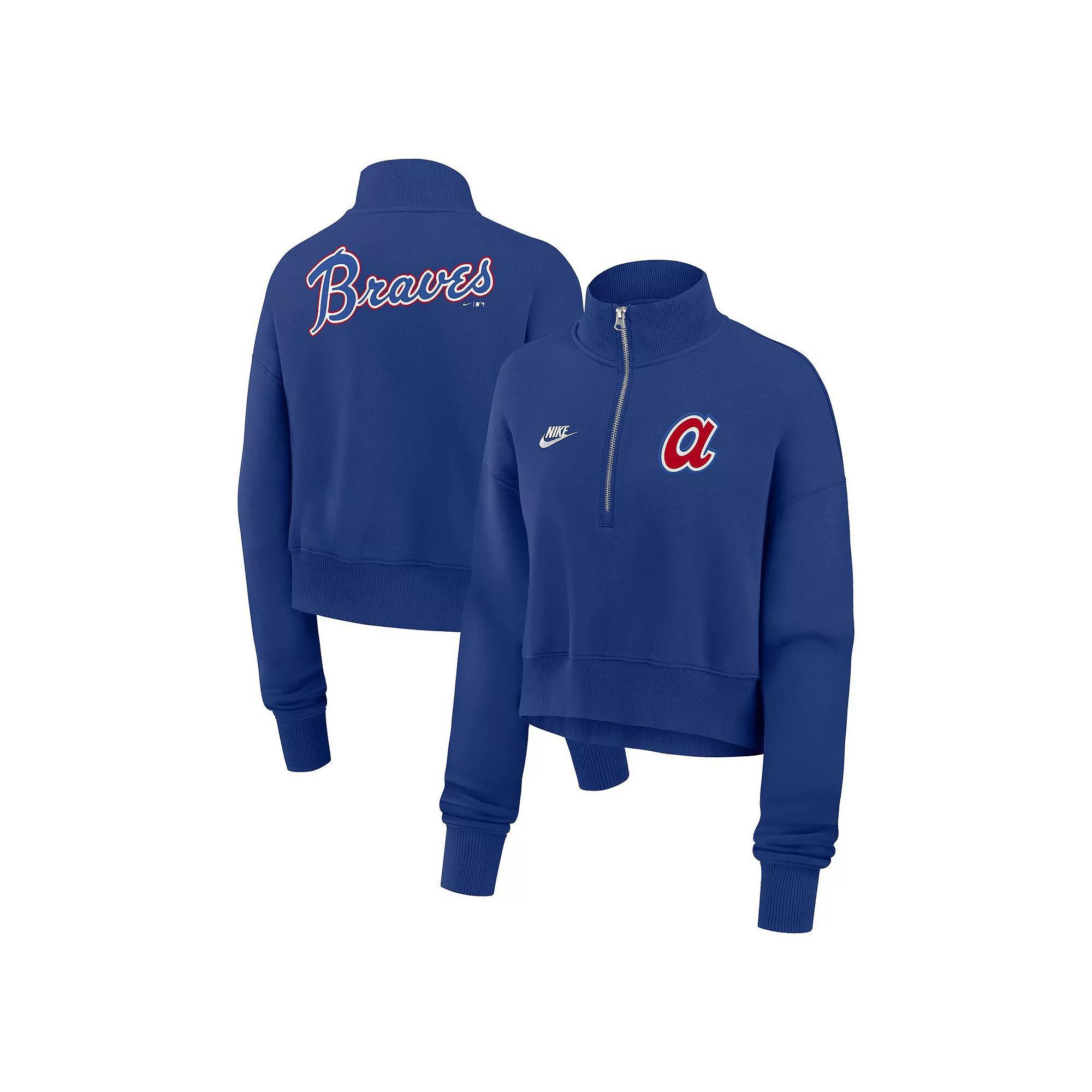 Women's Nike Royal Atlanta Braves Cooperstown Collection Phoenix Fleece Half-Zip Sweatshirt, Size: XL, Blue Product Image