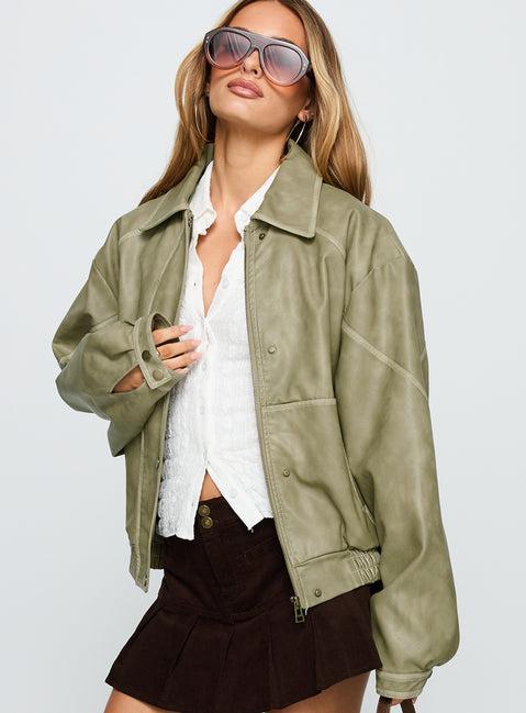 Jaxton Faux Leather Jacket Taupe Product Image
