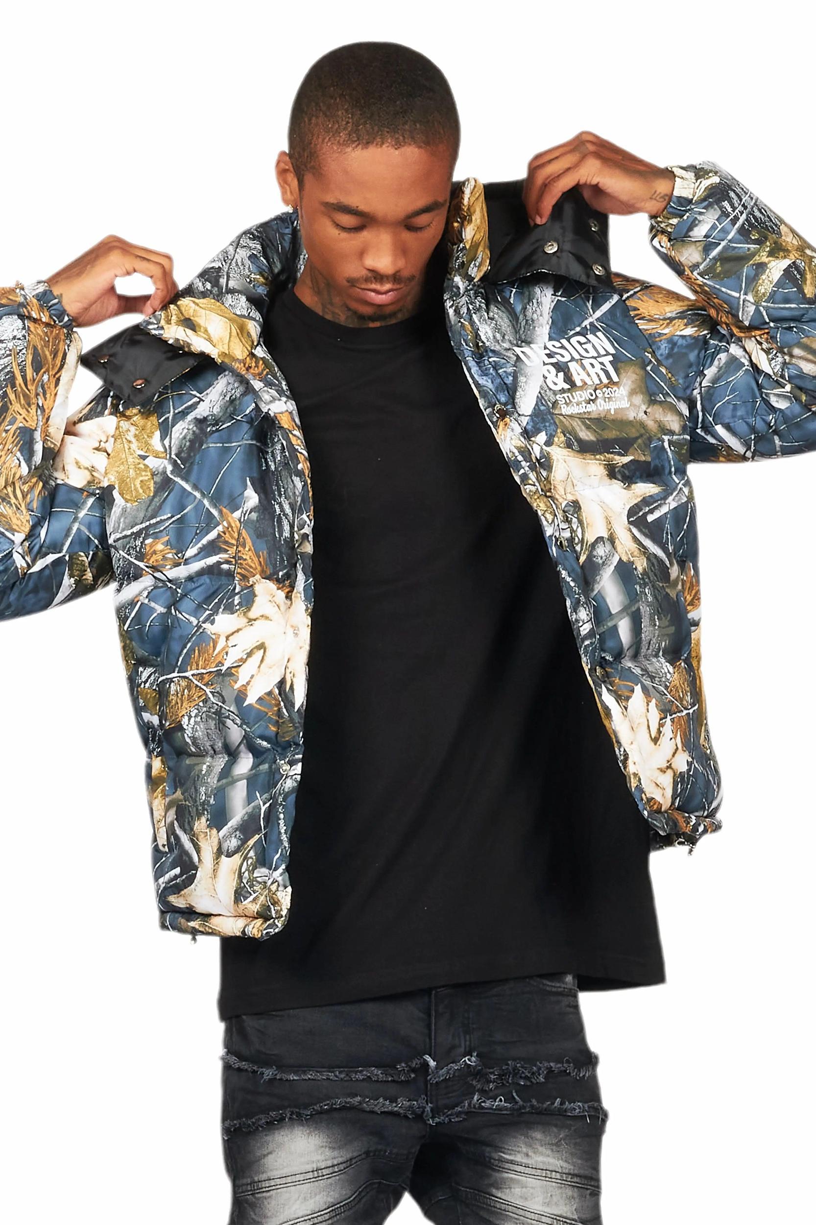 Bandik Black Tree Camo Puffer Jacket Male Product Image