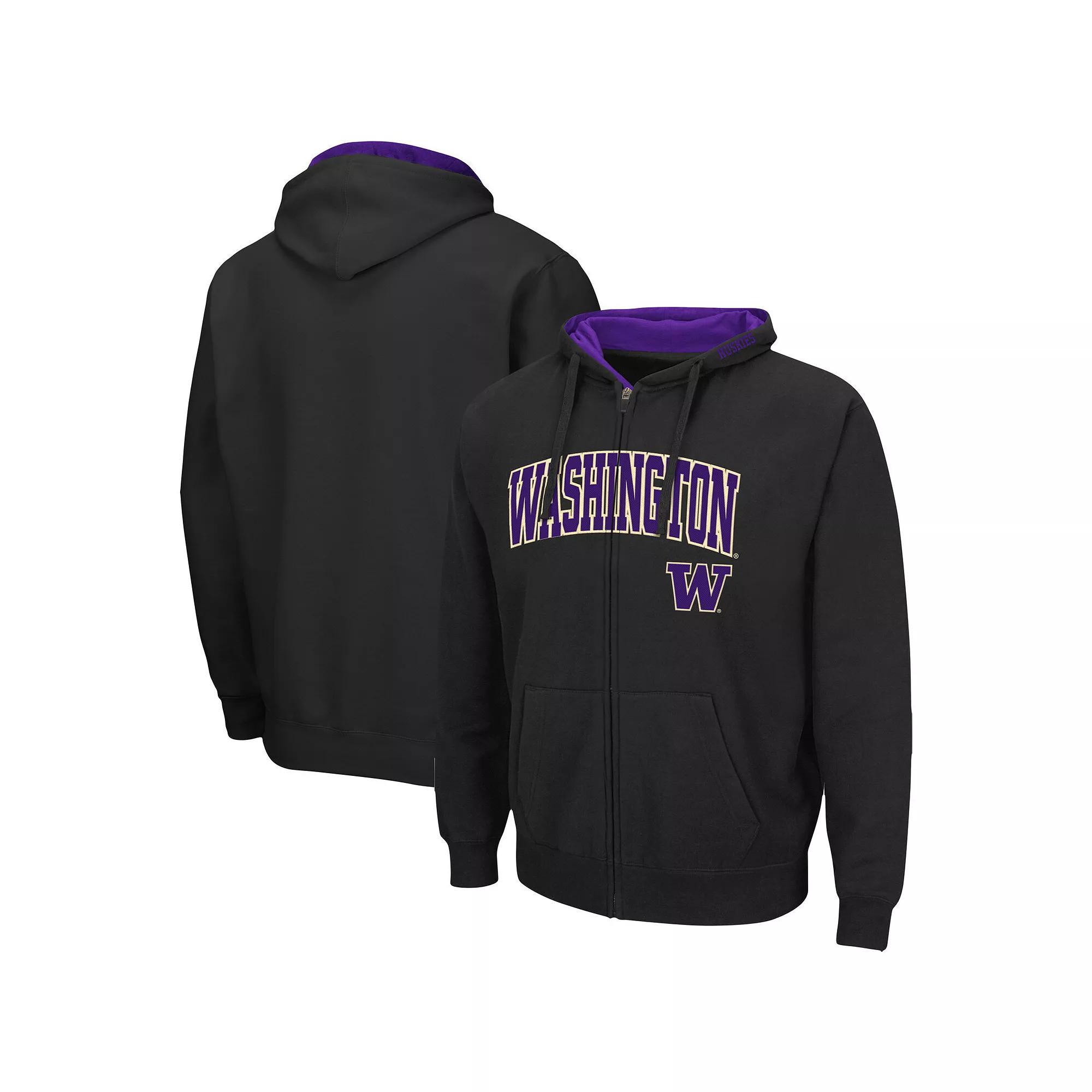 Men's Colosseum Black Washington Huskies Arch & Logo 3.0 Full-Zip Hoodie, Size: Medium Product Image