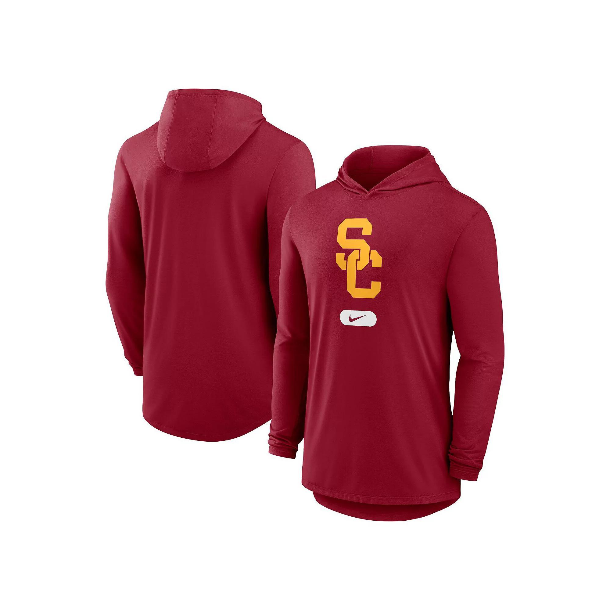 Men's Nike Cardinal USC Trojans Lightweight Performance Long Sleeve Hoodie T-Shirt, Size: XL, Red Product Image
