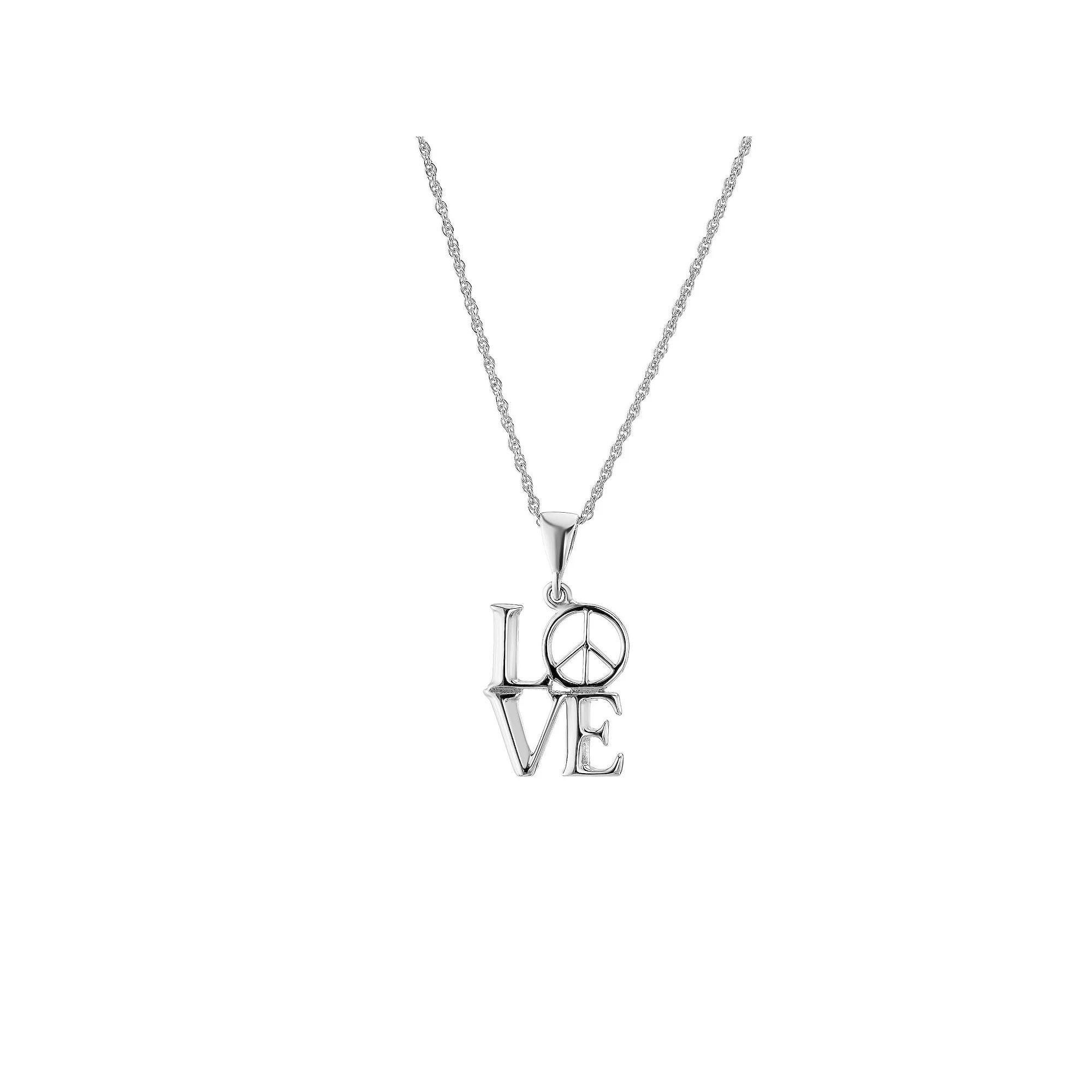 Athra NJ Inc Sterling Silver Peace Sign Love Pendant Necklace, Women's, Size: 16" Product Image