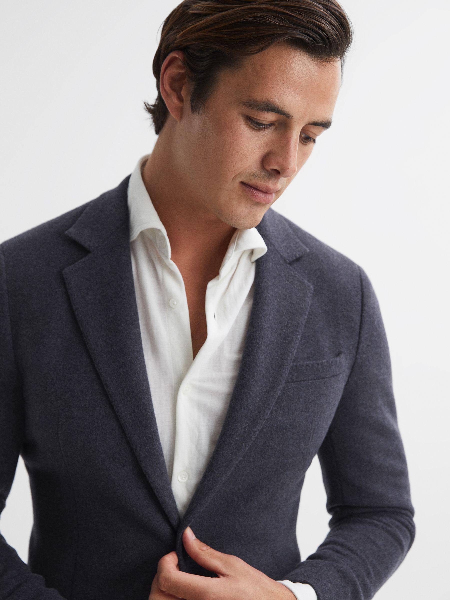 Modern Fit Wool Blend Single Breasted Blazer in Airforce Blue Product Image
