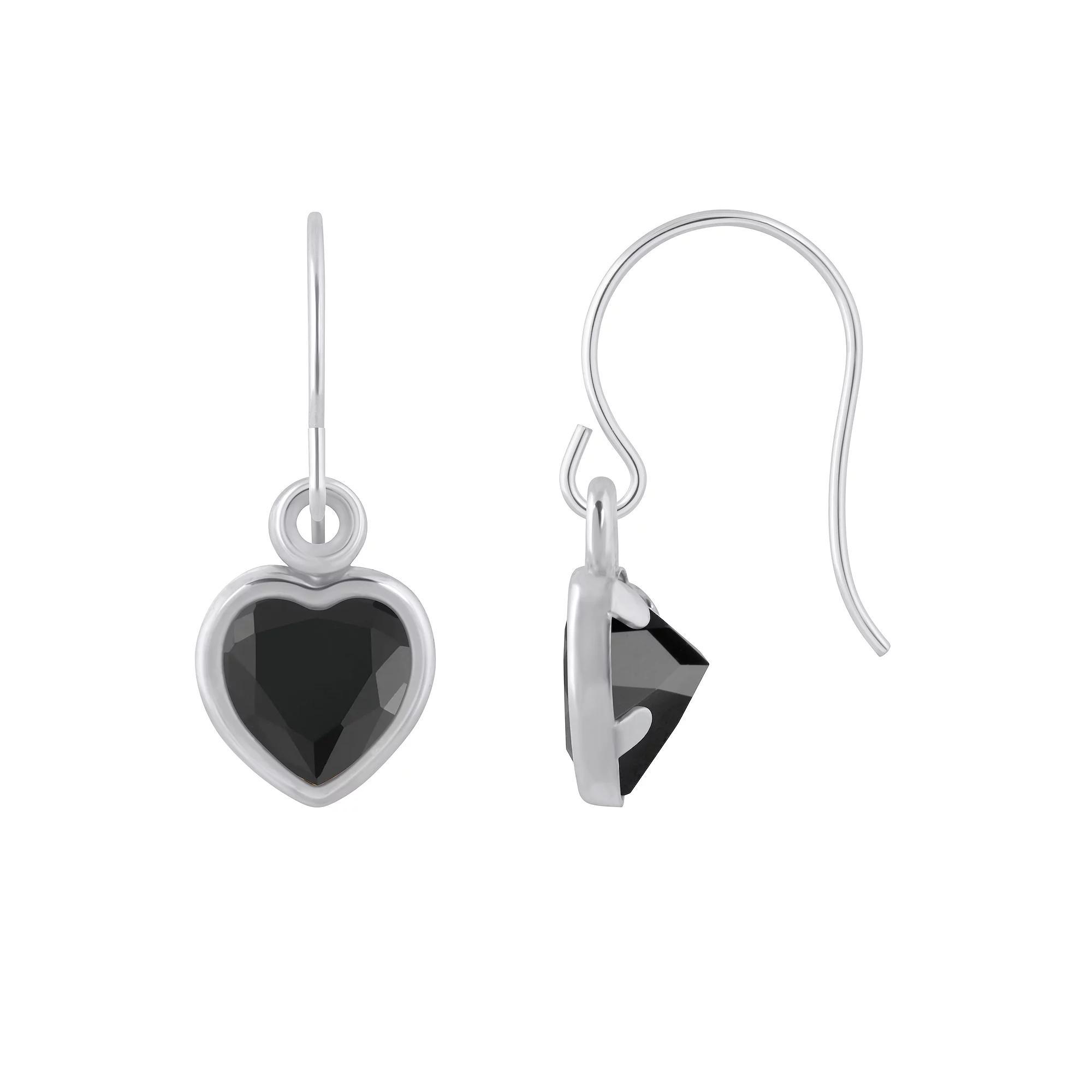 Celebration Gems Sterling Silver 5 mm Heart Shape Gemstone Drop Earrings, Women's, Black Product Image