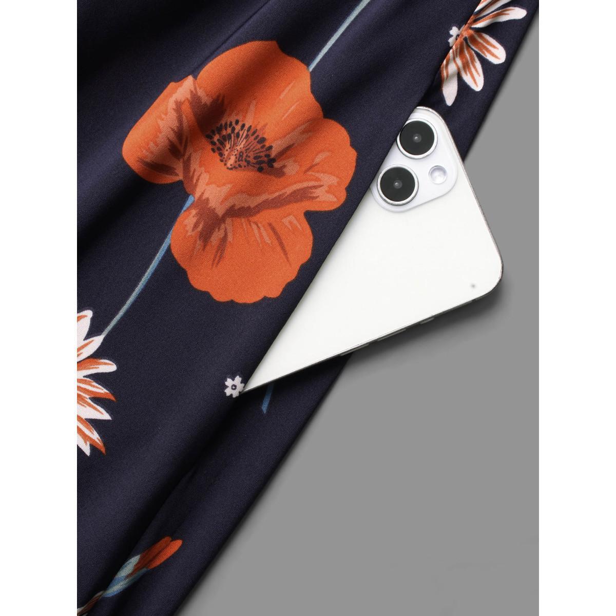 Plus Size Floral Boho Print Lantern Sleeve Dress Indigo Women Elegant Non Round Neck Long Sleeve Curvy BloomChic 14-16/1X Product Image