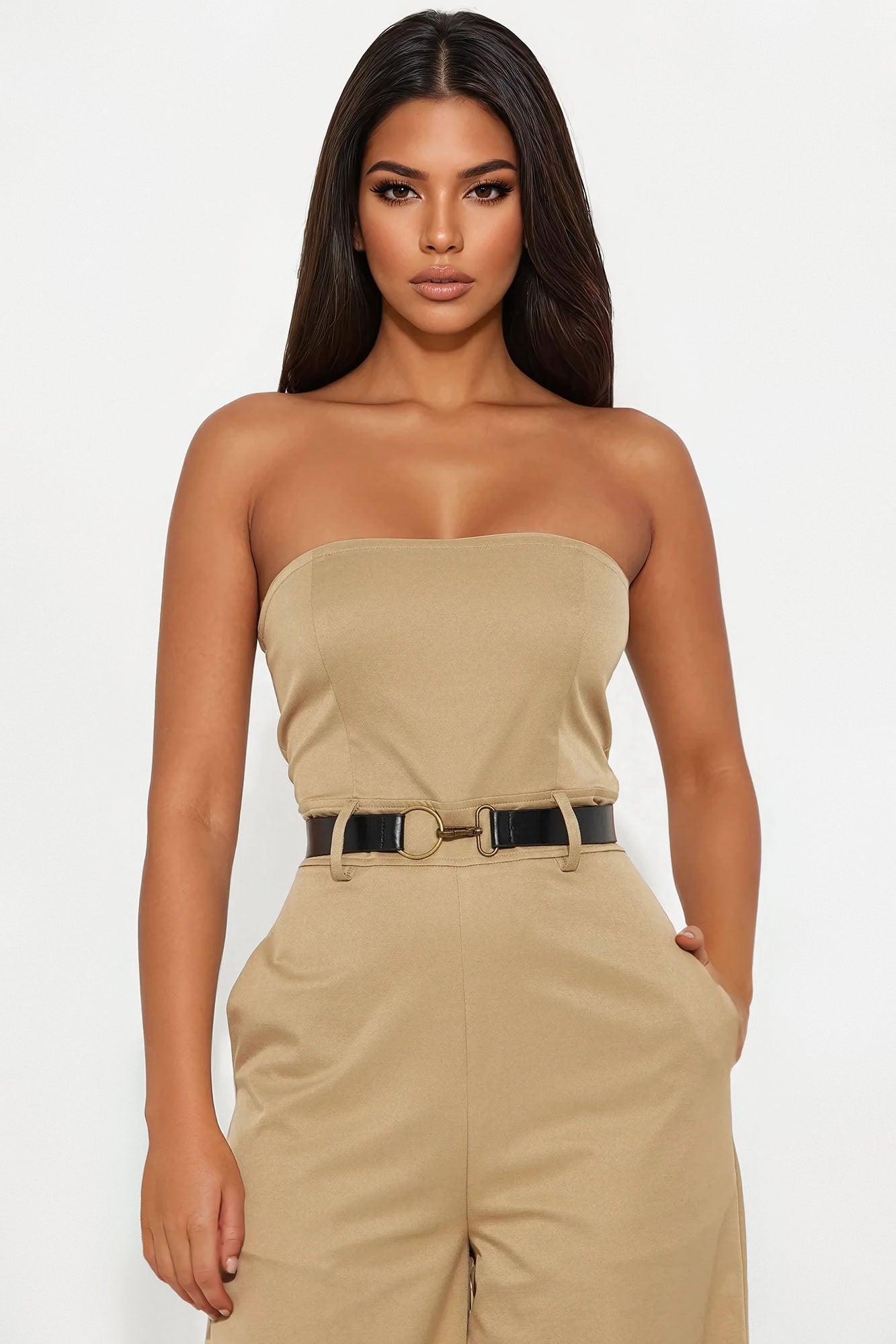 Breanne Belted Jumpsuit - Tan Product Image