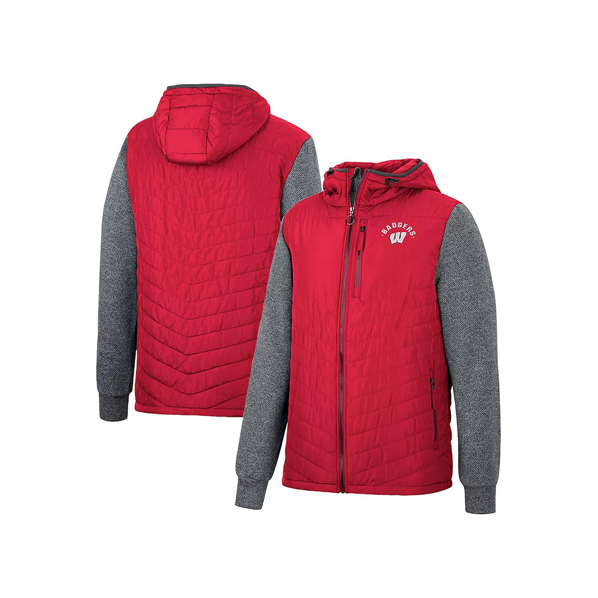 Men's Colosseum Red Wisconsin Badgers Course Herringbone Full-Zip Hoodie, Size: XL Product Image
