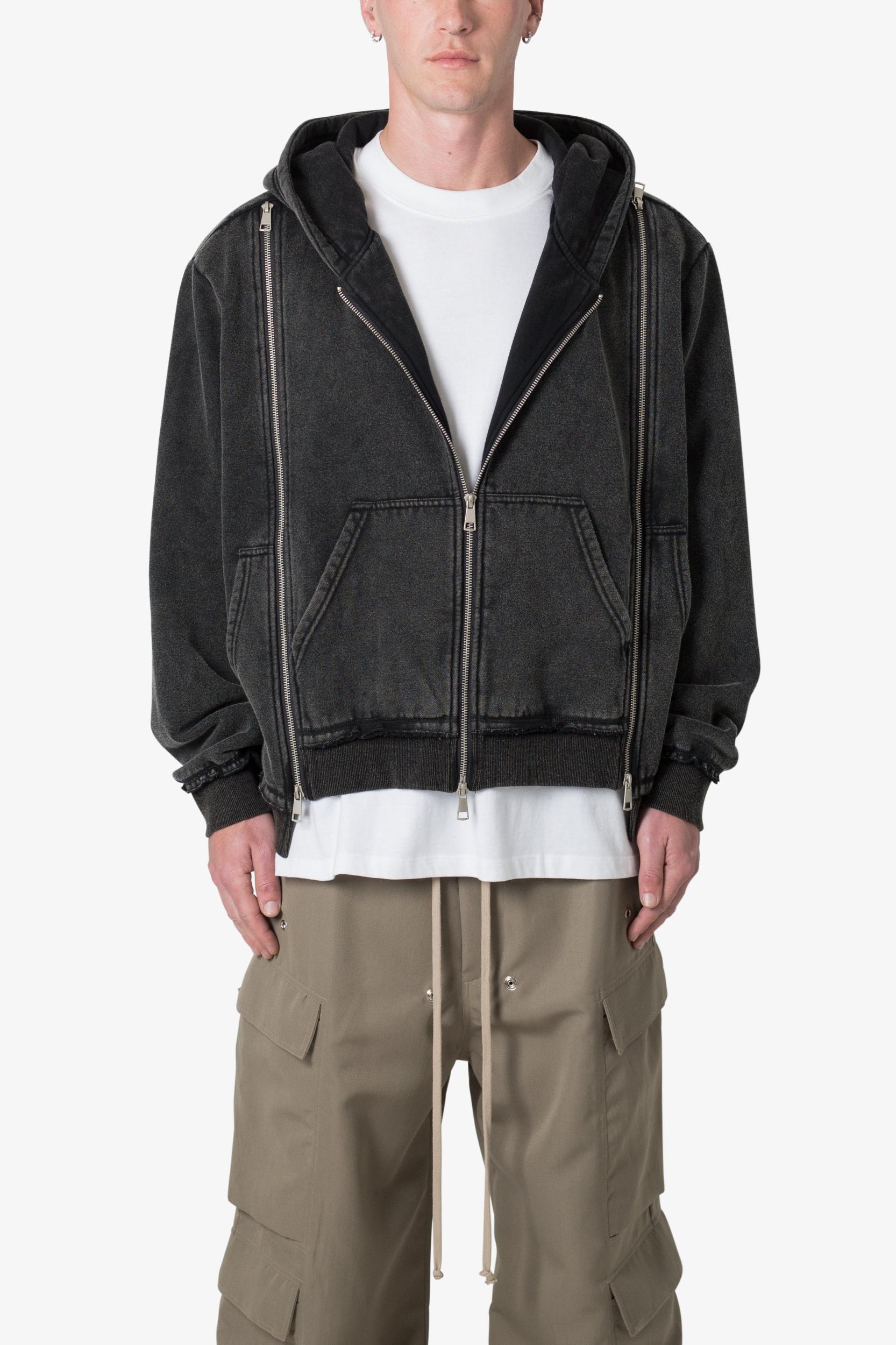 Dual Zipper Hoodie - Washed Black Product Image