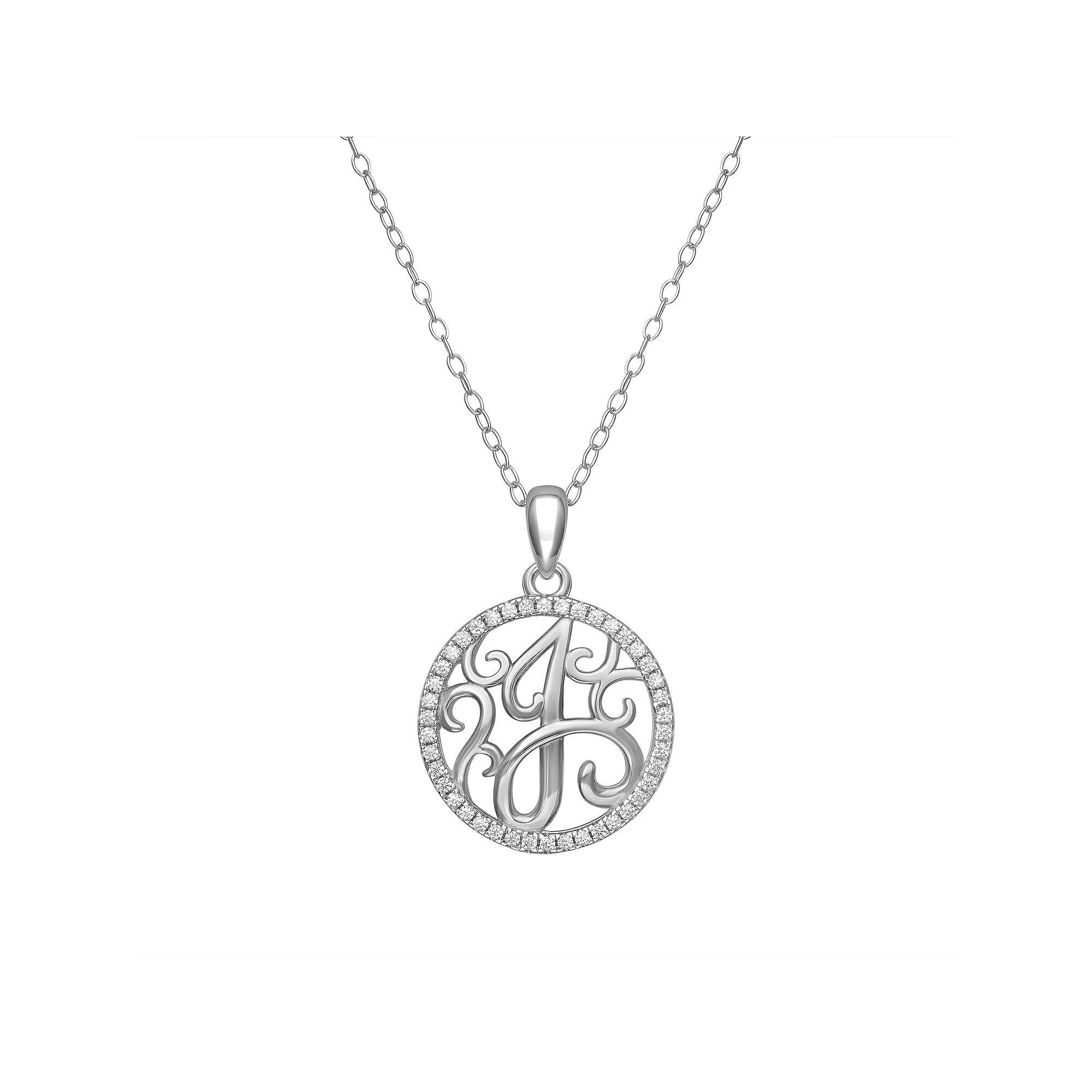 PRIMROSE Sterling Silver Cubic Zirconia Initial Pendant Necklace, Women's, Size: 18" Product Image