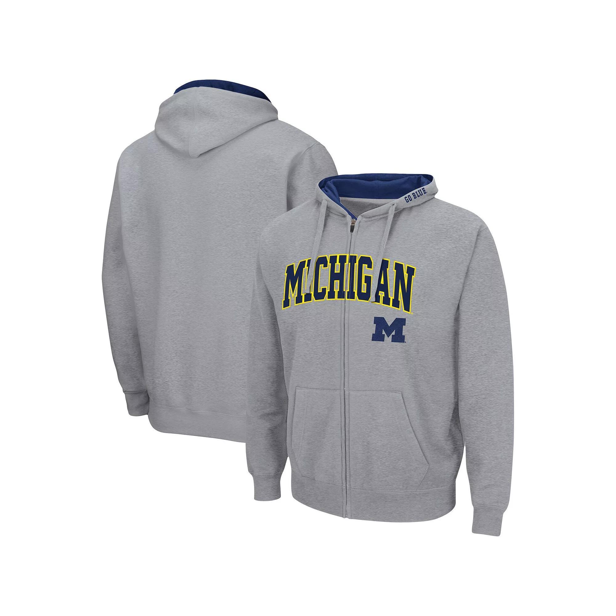 Men's Colosseum Heathered Gray Michigan Wolverines Arch & Logo 3.0 Full-Zip Hoodie, Size: Small, Grey Product Image