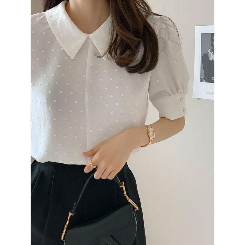 Short-Sleeve Dotted Blouse Product Image