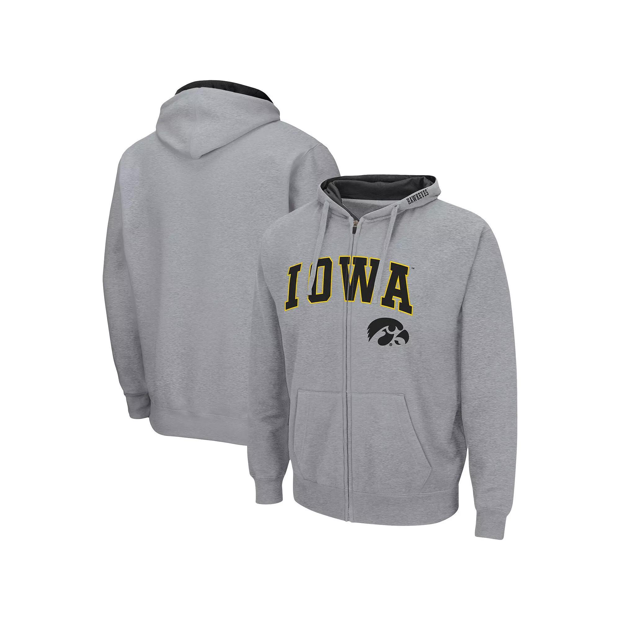Men's Colosseum Heathered Gray Iowa Hawkeyes Arch & Logo 3.0 Full-Zip Hoodie, Size: Large, Grey Product Image