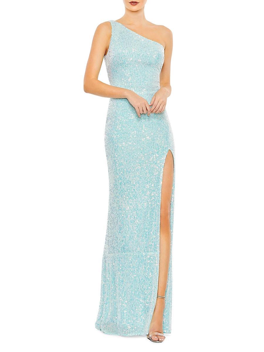 Mac Duggal Sequined One Shoulder Draped Back Gown Product Image