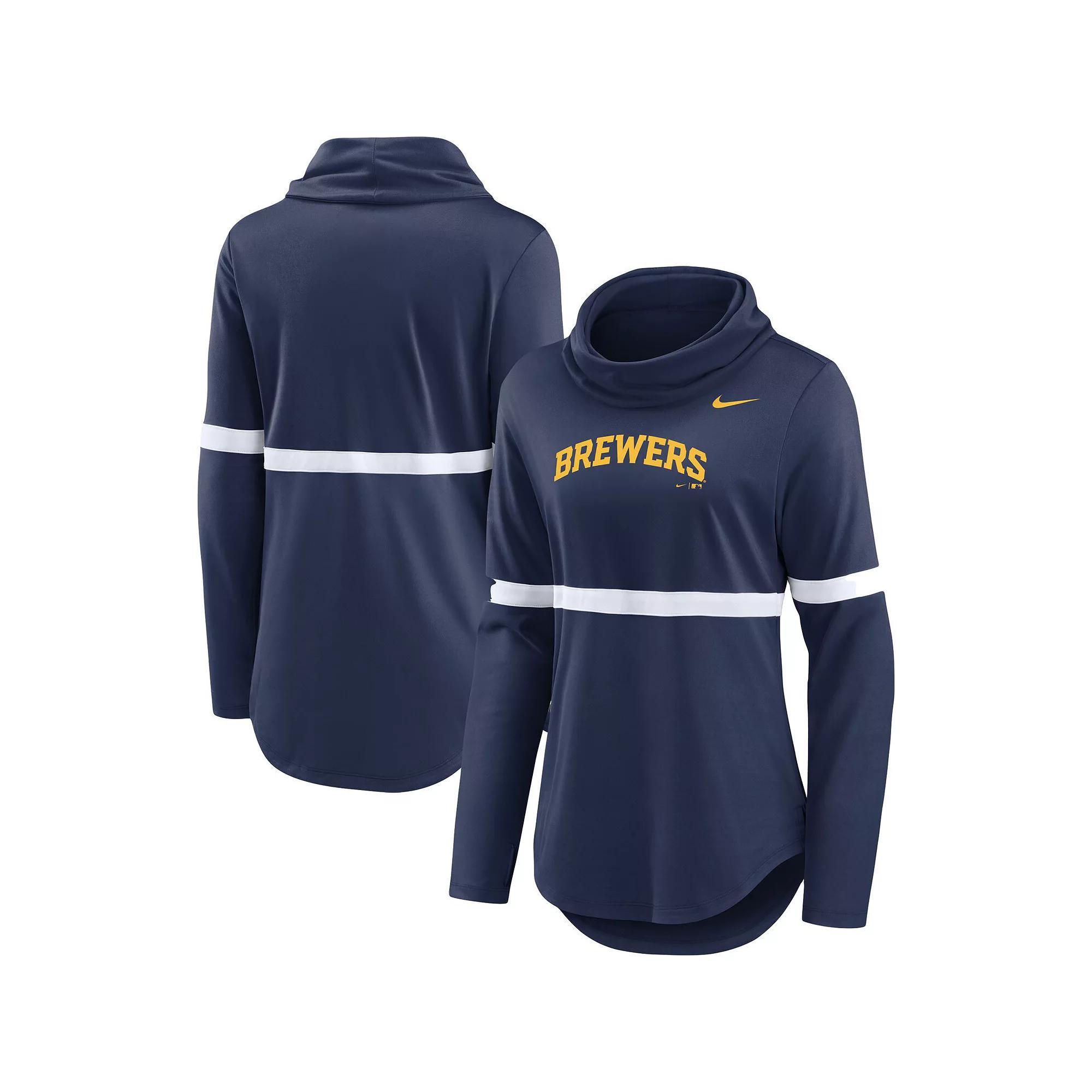 Womens Nike Milwaukee Brewers Club Lettering Fashion Pullover Performance Sweatshirt Blue Product Image