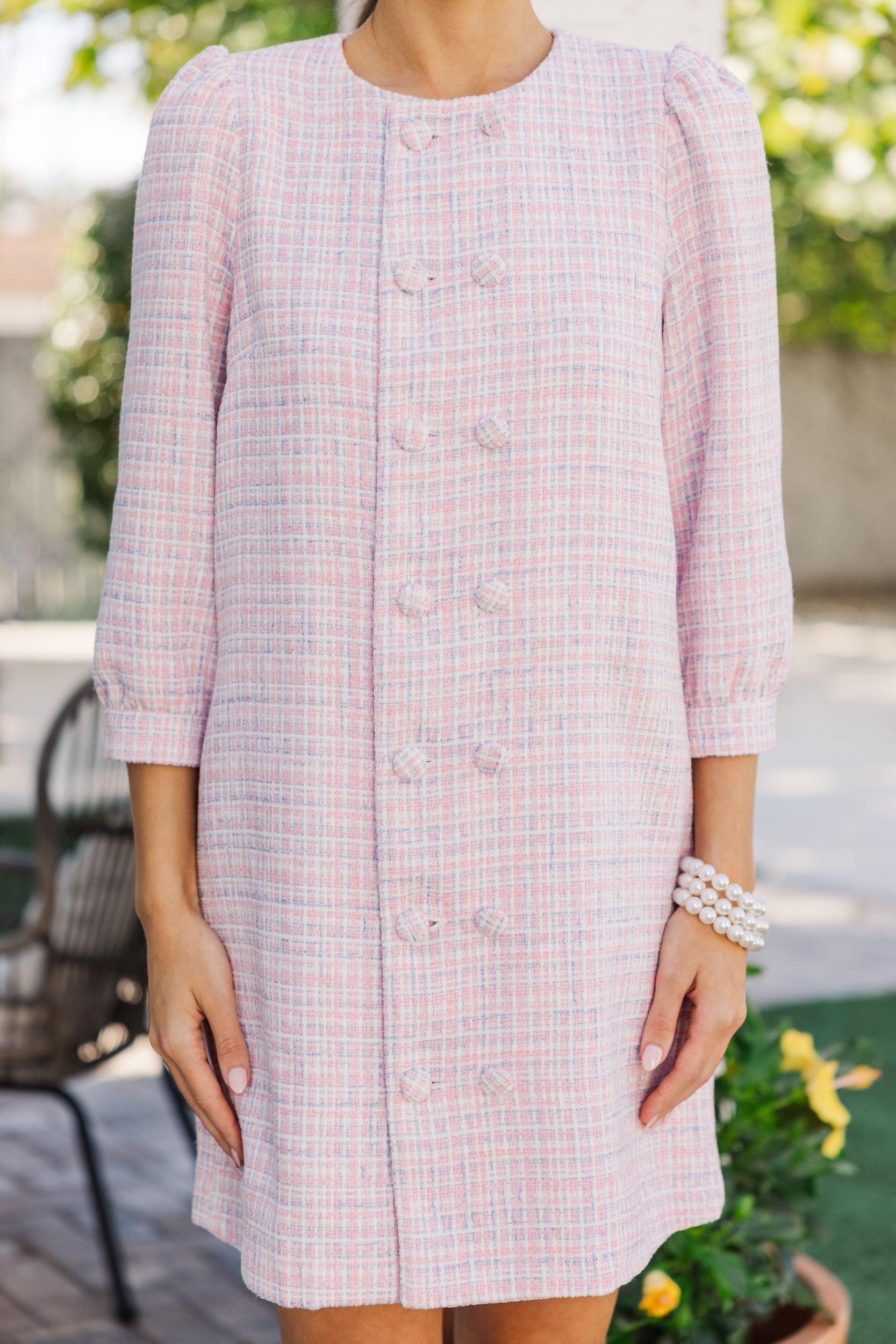 Going Upstate Pink Tweed Shift Dress Female Product Image