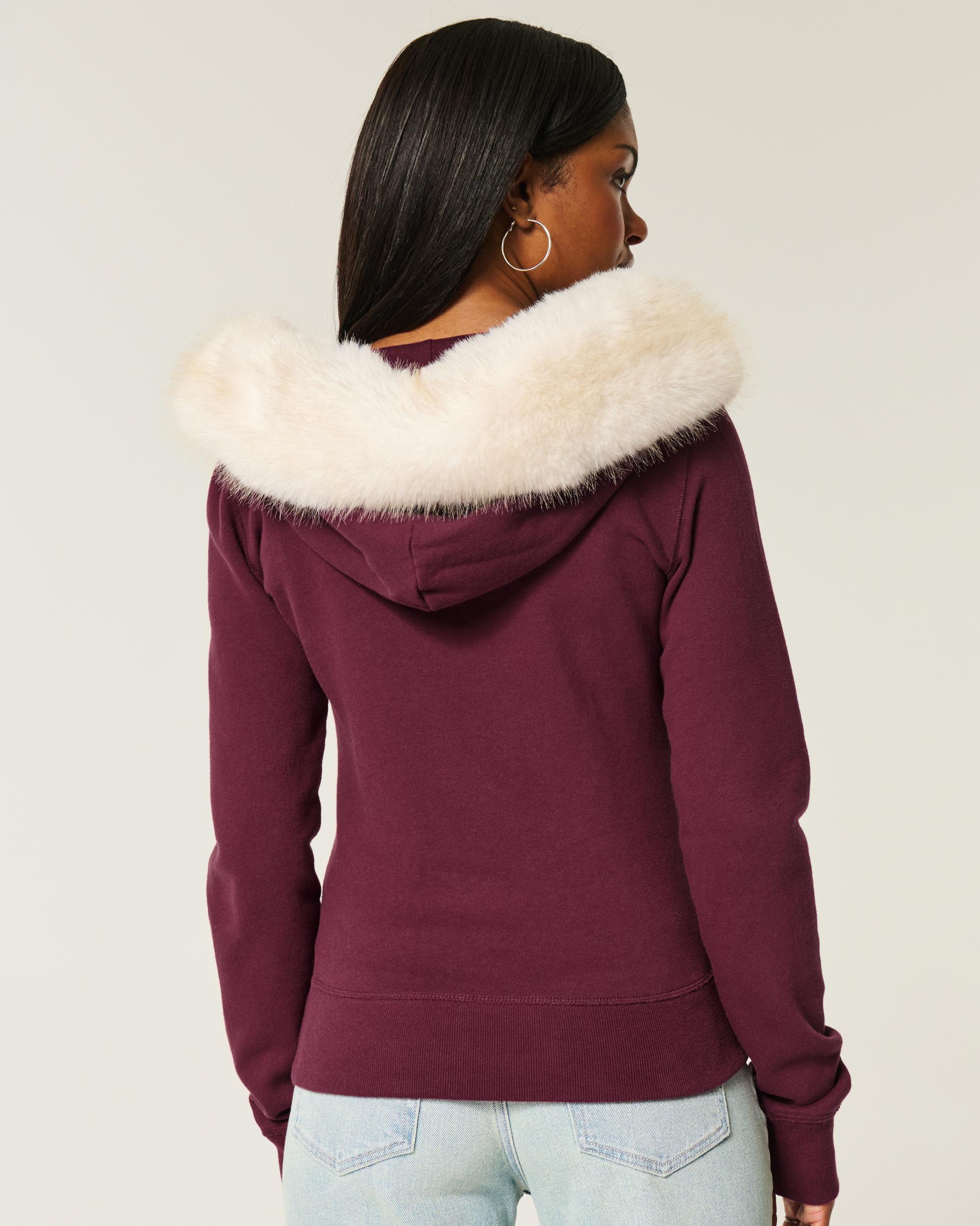 Faux Fur Trim Zip-Up Hoodie Product Image
