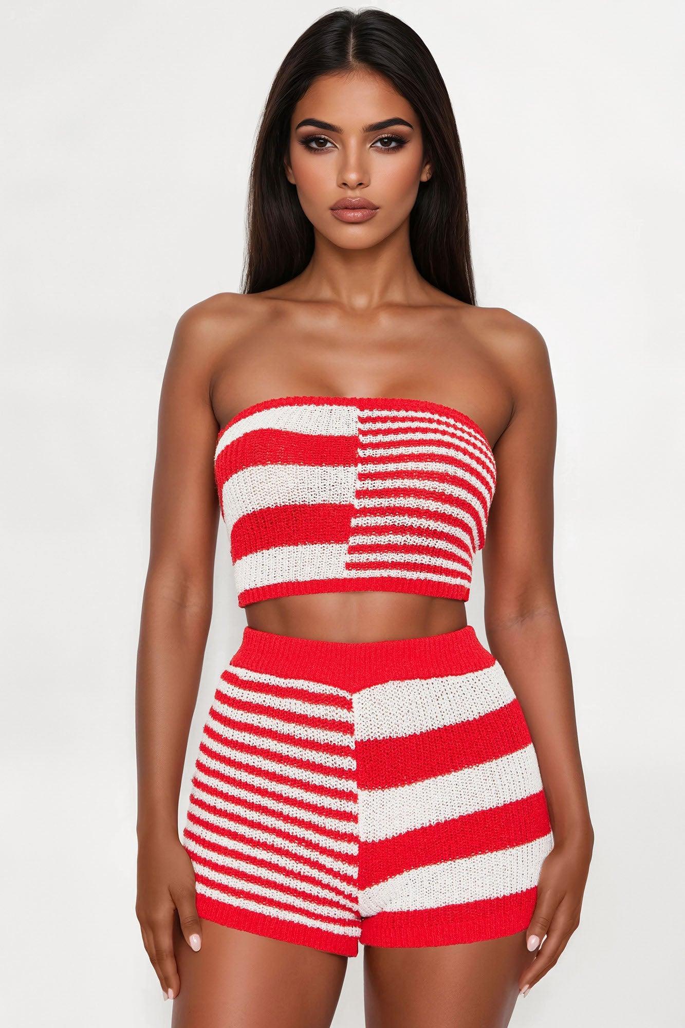 Sailor Sweet Crochet Tube Top Short Set - Red/combo Product Image