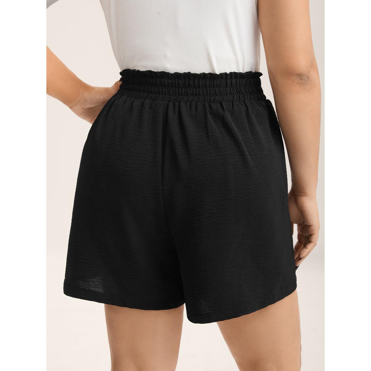Plus Size Belted Wide-Leg Solid Shorts Women Black Elegant Tie knot Wide Leg Everyday-Elegant Shorts BloomChic 28/5X Product Image