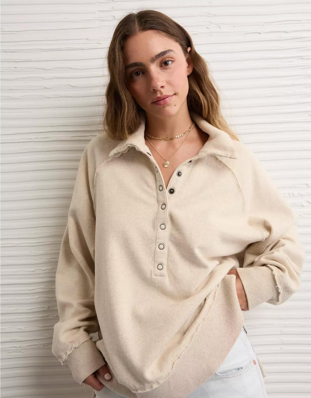 AE Big Hug Henley Sweatshirt Product Image