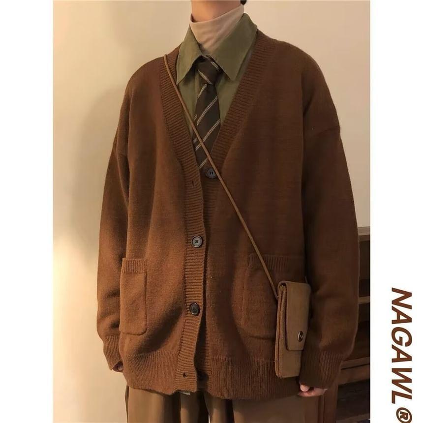 V-Neck Plain Oversized Button Cardigan Product Image