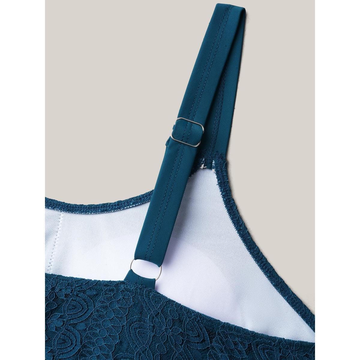 Plus Size Lace Hi-Low Hem Flared Tiered One-Piece Swimsuit Women's Swimwear Cyan Beach Gathered Curve Bathing Suits High stretch One Pieces BloomChic 30/6X Product Image