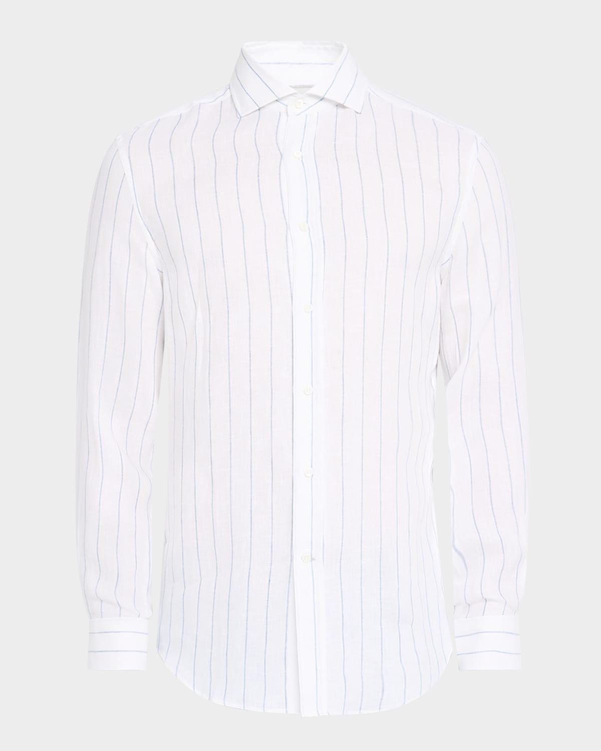 Mens Linen Stripe Casual Button-Down Shirt Product Image