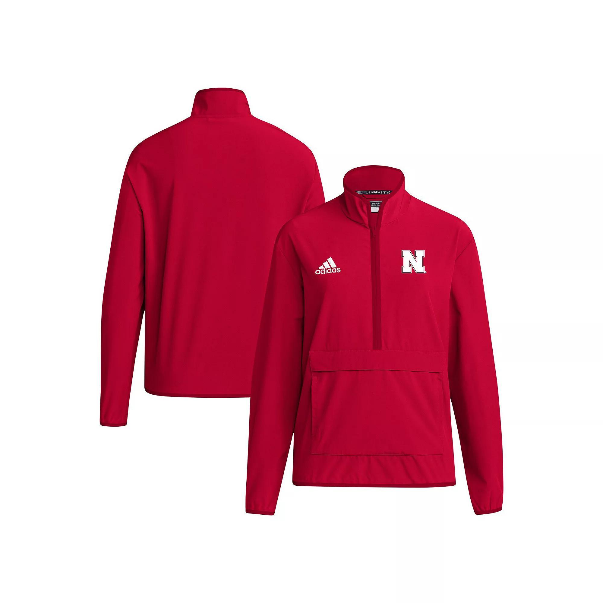 Men's adidas Scarlet Nebraska Huskers Coaches Sideline Half-Zip Jacket, Size: Medium, Red Product Image