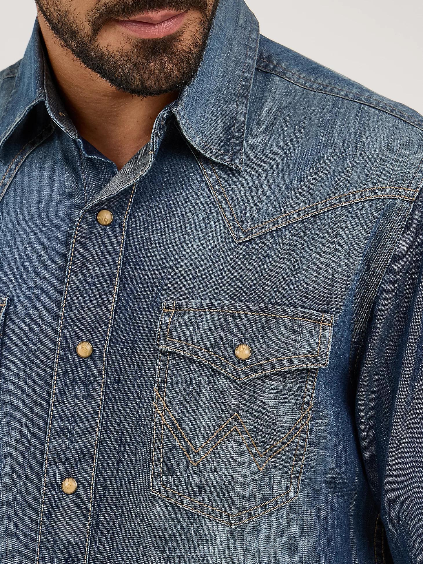 Men's Wrangler Retro® Premium Long Sleeve Denim Western Snap Shirt | Men's SHIRTS | Wrangler® Product Image