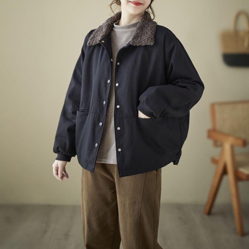 Fleece Collar Button Jacket Product Image