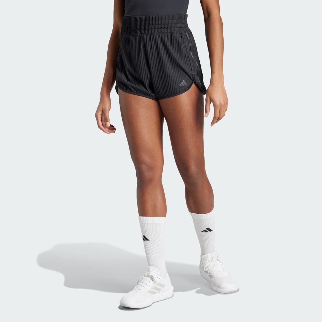 adidas Pacer All Gym Seasonal Rib High-Rise Tonal 3-Stripes Shorts Blue Spark XL Womens Product Image