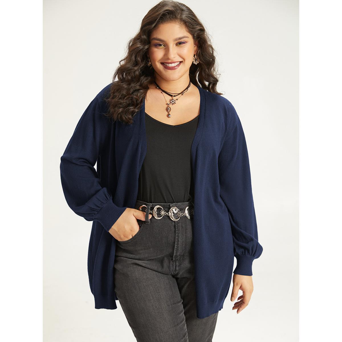 Plus Size Supersoft Essentials Halloween Moon Open Front Puff Sleeve Cardigan Black Women Casual Loose Long Sleeve Festival-Halloween Cardigans BloomChic 18-20/2X Product Image