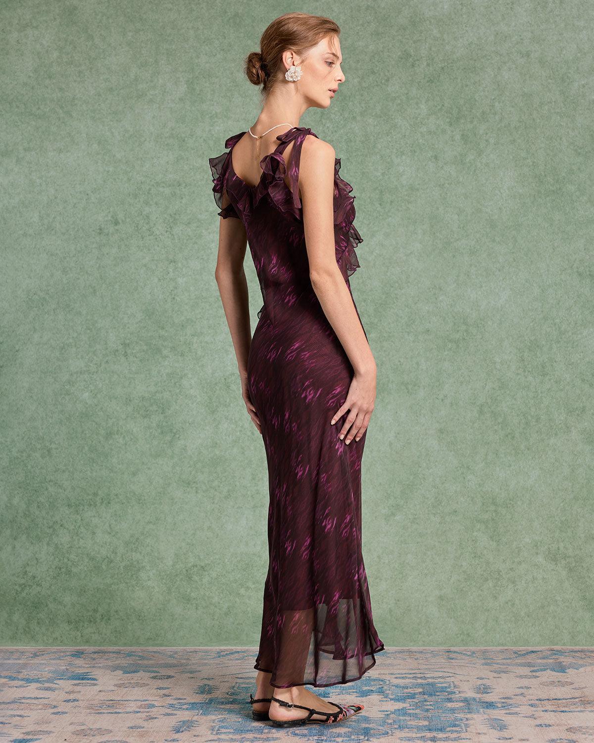 Purple Floral Ruffle Slip Maxi Dress Product Image