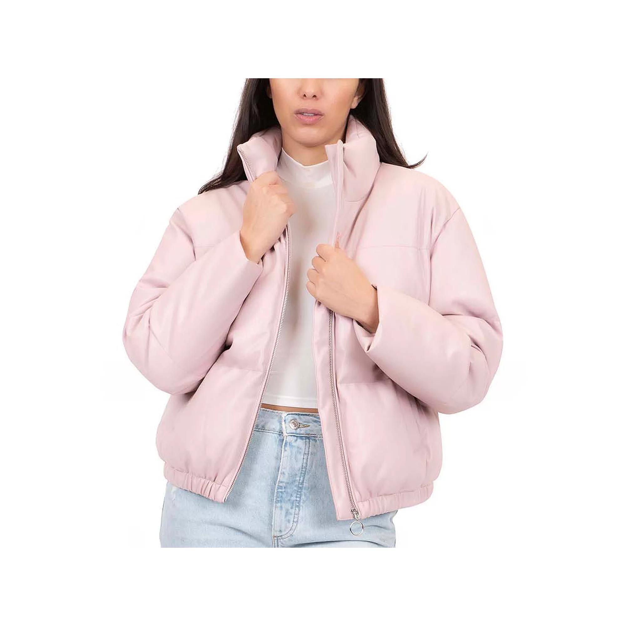 Junior's Coffee Shop Faux Leather Puffer Coat, Women's, Size: XL, Blush Product Image