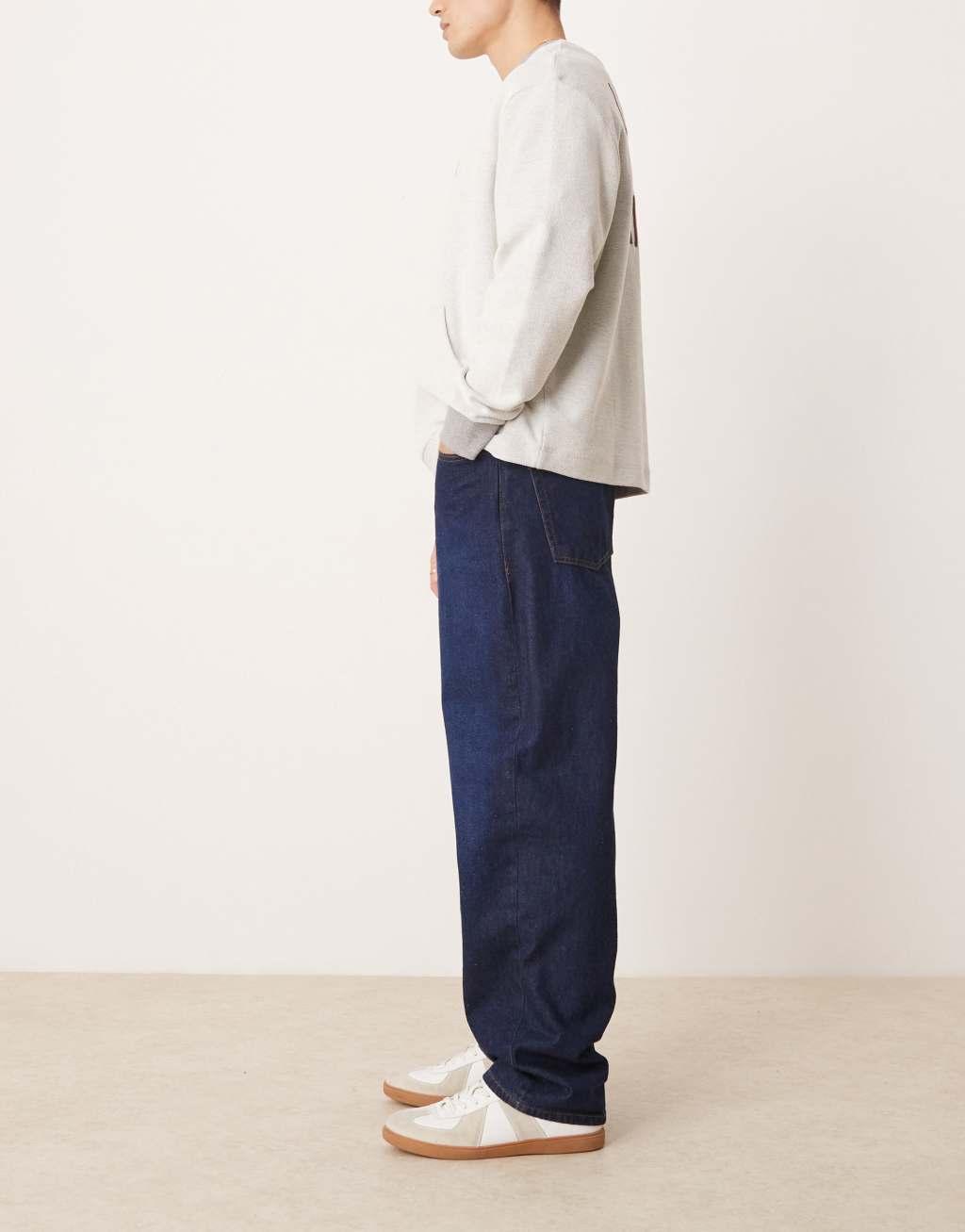ASOS DESIGN baggy jeans in dark wash blue Product Image