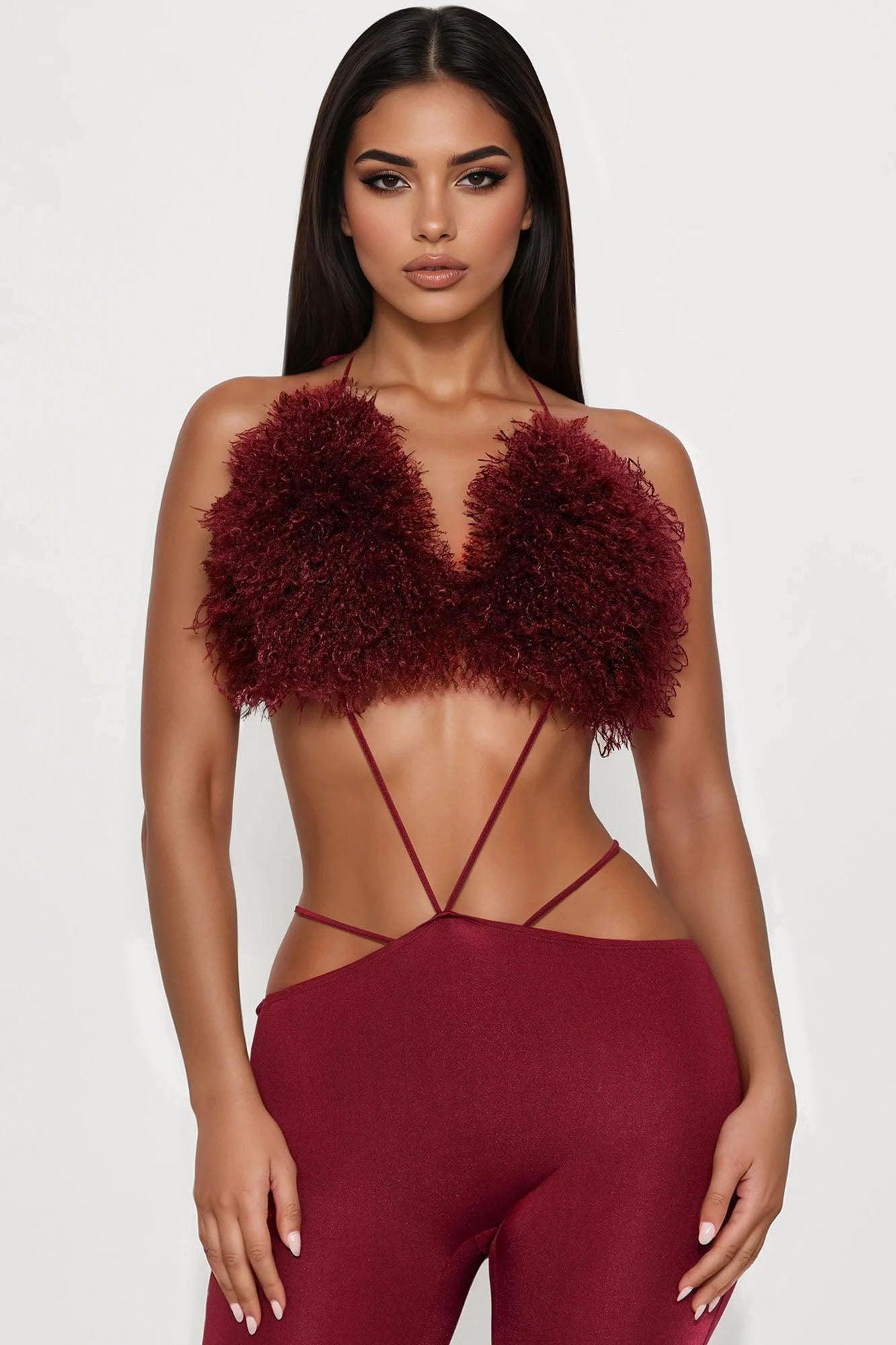 Fur Fantasy Jumpsuit - Burgundy Product Image